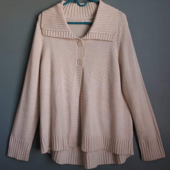 Kim Roger's Beige Cable Knit Sweater 2 Button Front Closure. Women's Size L - Picture 1 of 10